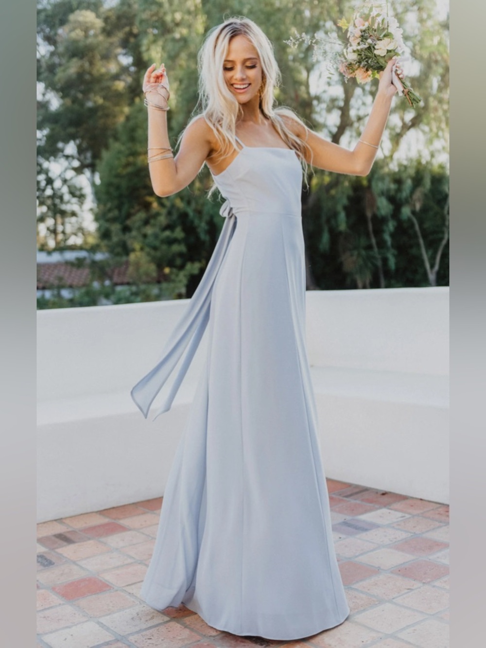 Show Me Your Mumu Lauren Tie Maxi Dress Steel Blue NWT size S bridesmaid dress